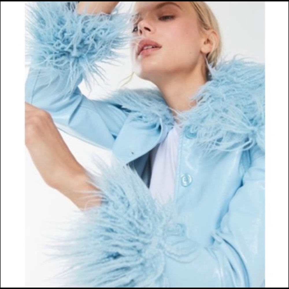 Vintage Faux Fur Trim Jacket Baby Blue